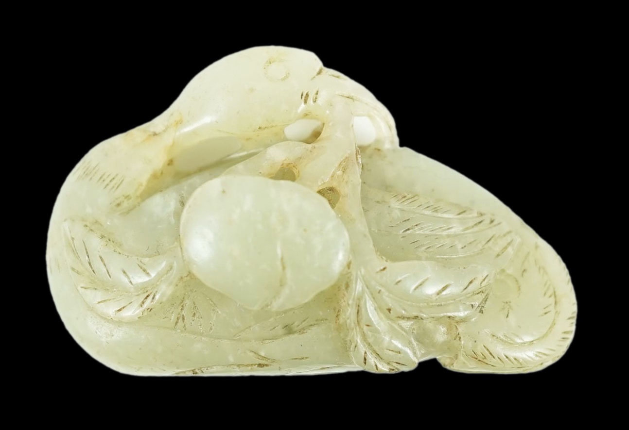 A Chinese pale celadon jade carving of a duck, possibly Jin-Yuan dynasty 4.8 cm long